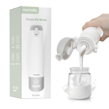 Imagem de Aquecedor de leite portátil para viagens, aquecedor de mamadeira para leite materno e fórmula, aquecedor de leite em movimento, grande capacidade de 340 g com controle de temperatura de LED, sem fio
