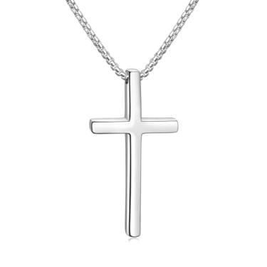 Imagem de Colar masculino Fiusem com cruz para presente de Dia dos Pais, prata/ouro/preto, com corrente de cruz de 2,5 mm e pingente de cruz de aço inoxidável, corrente de caixa de 40 a 61 cm, 22.0 Inches, Aço