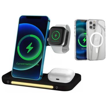 Imagem de Carregador 3 em 1 Indução + Capinha Magsafe Magnética Compatível Com I