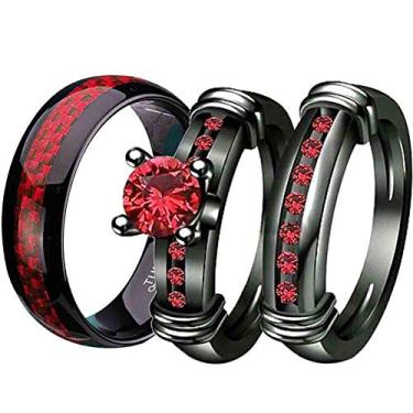 Imagem de mensring Conjunto de alianças de casamento femininas de tungstênio 8 mm com enchimento de ouro preto e vermelho, Cristal Metal Pedra Cristal Metal strass pedra, Zircônia cúbica