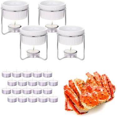 Imagem de Luvan Conjunto de 4 peças de aquecedores de manteiga de cerâmica com 20 velas de vela para frutos do mar, fondue – pode ir à lava-louças, seguro para micro-ondas, forno