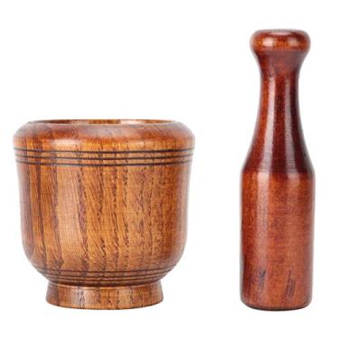 Imagem de Tigela de Moagem de Madeira, Conjunto Manual de Almofariz e Pilão de Gengibre de Alho para Cozinha Doméstica
