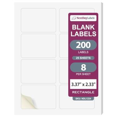 Imagem de Etiquetas brancas a jato de tinta/laser, 3-3/8" x 2-1/3" - 8 per Page | 200 Labels