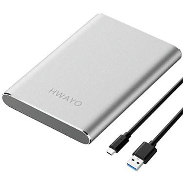 Imagem de HWAYO Disco rígido externo portátil de 500 GB, USB 3.1 geração 1 tipo C, ultrafino, armazenamento HDD de 6,8 cm, compatível com PC, desktop, laptop, Mac, Xbox One (prata)