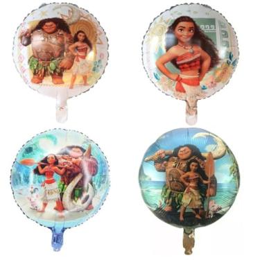 Imagem de Kit 4 Balões Metalizados Moana Desenho 45cm Sortidos para Decoração de Festas