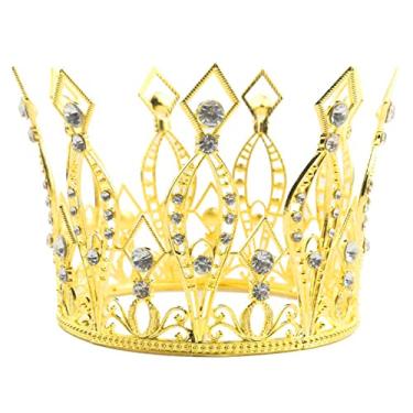 Imagem de MEMOVAN Topo de Bolo de Coroa de Ouro, Strass, Cristal, Tiara, Decoração de Bolo Artesanal, Enfeites de Cabelo para Crianças, Decorações de Bolo de Coroa Grande para Casamento, Ani (, Grande)
