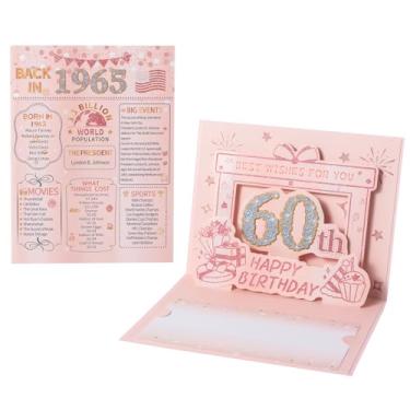 Imagem de HOMANGA Cartão de aniversário de 60 anos, 3D Pop Up 60th Birthday Card for Women Her, Back in 1965 Card with Envelope, 60th Birthday Gifts for Wife, Mom, Sister, Daughter (ouro rosa)