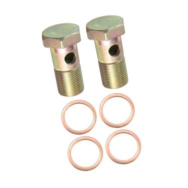 Imagem de A ABSOPRO Conjunto de 2 conjuntos de kit adaptador de freio de parafuso banjo M22x1,5 rosca de linha de freio único parafuso banjo com arruelas de 22 mm Item de substituição