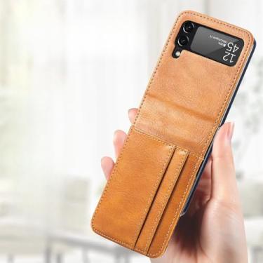 Imagem de Capa tipo carteira de couro fino para Samsung Galaxy Z Flip 3 5 6 flip6 Flip5 Flip4 Flip3 5G Flip 4 2 flip2 Capas com compartimento para cartão, marrom, para Samsung Z Flip 2