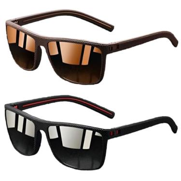Imagem de Kit 2 Óculos de Sol Masculino Polarizado Quadrado Moderno Texturizado Com Proteção UVA e UVB (Preto e Marrom)
