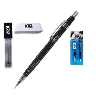 Imagem de Kit Lapiseira Tecnica 0.7 Ponta Metal Tubo Grafite Borracha - Kaz