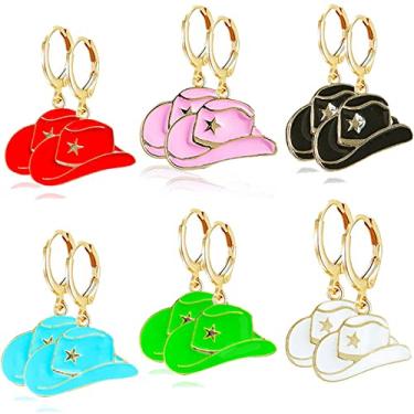 Imagem de WCRAZYE 6 pares de brincos pendentes de cowboy ocidental para mulheres e meninas, vintage, cabeça de gado, botas de ferradura, chapéu, brincos ocidentais, rodeio, country, brincos, Zinco, desconhecido