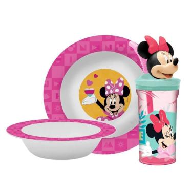 Imagem de Kit Refeição Infantil Minnie Disney 3 Peças Prato, Tigela e Copo 3D 360ml - Tuut