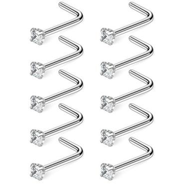 Imagem de Ruifan 10 – 40 peças 22 G Aço Cirúrgico Diamante CZ Piercing Joia em forma de L 1,5 mm 2 mm 2,5 mm 3 mm
