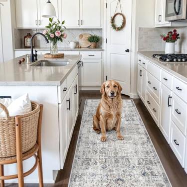 Imagem de RUUGME Tapete passadeira lavável, 91 cm x 2,4 m – Tapete antiderrapante, resistente a manchas para cozinha, sala de estar, quarto, sala de jantar, tapete vintage envelhecido de pelo baixo (marrom)