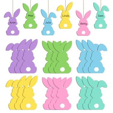 Imagem de 18 etiquetas de nome de cesta de Páscoa - DIY em branco de madeira para coelhinho da Páscoa, placa de madeira em branco para pendurar na fazenda para suprimentos de decoração de balde de Páscoa