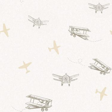 Imagem de Papel De Parede Fofura Baby Avião Bege E Cinza Ff4037