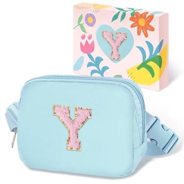 Imagem de COSHAYSOO Pochete de cintura pequena com alça ajustável com patch de letra inicial para mulheres, adolescentes, meninas, viagens, academia, caminhada, bolsa de viagem transversal, bolsa moderna,