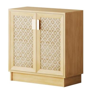 Imagem de PROXRACER Armário de armazenamento de buffet, armário boho de vime com portas, console de mesa buffet de fazenda, armário de café para entrada, cozinha, sala de jantar, vime floral