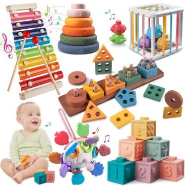 Imagem de Brinquedos Montessori para Bebês 6 em 1 - Empilhar e Classificar (1+ a