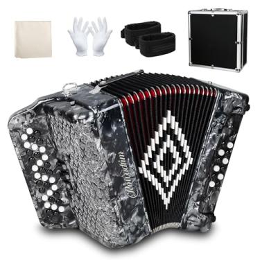 Imagem de Acordeão de escala completa de 34 teclas, 12 graves, para jogadores profissionais, adultos, iniciantes, professores, amantes de música, preto (34 teclas, 12 acordeões de baixo, prata)
