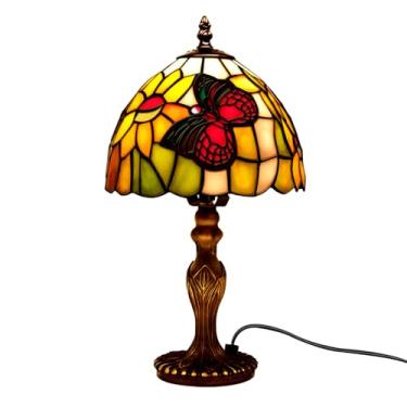 Imagem de PZYO Abajur Tiffany Premium, Luminárias De Mesa De Vitral, Design De Borboleta, Multicolorido, Base De Latão Antigo, Soquete De Lâmpada E26, 8X8X14 Polegadas, Abajur Para Decoração De Quarto, Sala D