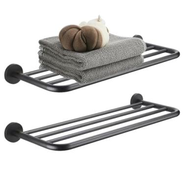 Imagem de Toalheiro de hotel para banheiro montado na parede, prateleira de toalha de 61 cm para banheiro, toalheiro de banheiro de 2 camadas, cinza