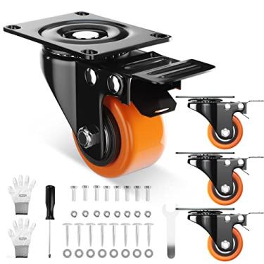 Imagem de WOZESEIK Rodízios De 2 Polegadas, Conjunto De 4 Rodízios Para Serviço Pesado Com Freio, Rodízios Giratórios De Placa Industrial De 600 Libras, Rodas Sem Ruído Para Móveis, Carrinho (Bônus De 2 Kits