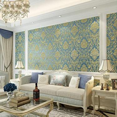 Imagem de Q QIHANG Papel de parede 3D de tecido não tecido autoadesivo estilo europeu simples papel de parede de fundo de TV descascar e colar papel de parede 1,73'L x 29,53' C (azul jóia)