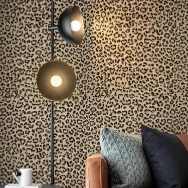 Imagem de JiffDiff Papel de parede com estampa de leopardo, papel de parede texturizado autoadesivo removível à prova d'água, papel de contato de chita divertido exclusivo amarelo para quarto e banheiro 300 x