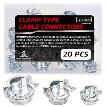 Imagem de Hromee Conectores de cabo, 20 peças 1/5.1 cm 3/10.2 cm 2.5 cm tipo braçadeira conectores de cabos sortidos para cabos de proteção de conduíte metálico