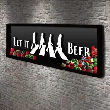 Imagem de Quadro Porta Tampinhas Let it beer - Quadro Novo, Preto, 90 x 35 cm