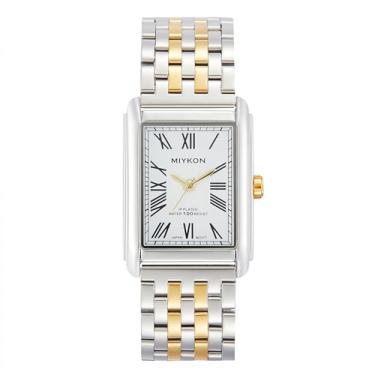 Imagem de Miykon Relógios masculinos vintage – Relógio quadrado com pulseira de aço inoxidável sólido, quartzo japonês, impermeável até 30 metros, Pulseira de dois tons, mostrador branco, 42mm, O Miykon V2G80