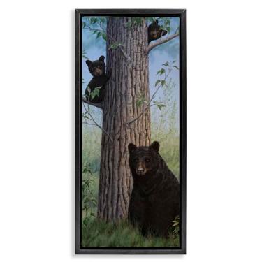 Imagem de Stupell Industries Arte de parede em tela emoldurada Mama Bear & Cubs Black Floater por Valerie Rogers, 28 x 63 cm