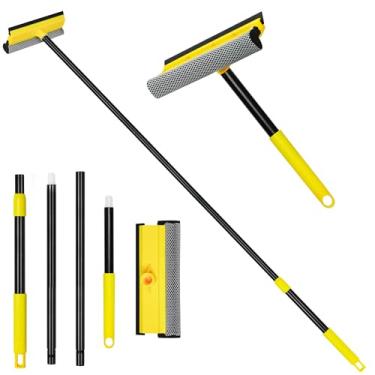 Imagem de NEWE Ferramenta de limpeza de janelas, rodo 2 em 1 com esponja e borracha de lâmina dupla lateral, kit de lavagem de janela com haste de extensão para vidro, porta de chuveiro, para-brisa de carro