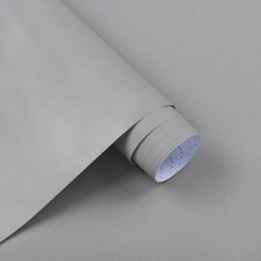 Imagem de Micpolo Papel de parede de cor sólida cinza papel de parede fosco para quarto banheiro papel de parede moderno removível autoadesivo cozinha decoração de parede rolo de vinil 44 x 299 cm