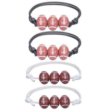 Imagem de QLUYCKW 4 pulseiras esportivas trançadas para mulheres e homens, bola com tema esportivo, personalizada, basquete, rúgbi, vôlei, futebol, contas de amizade para o time, joias charmosas, Medium, Corda