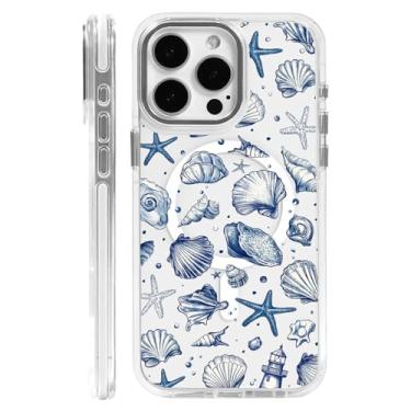 Imagem de OKBUOK Capa para iPhone 16 Pro Max [compatível com Magsafe], capa magnética transparente de silicone à prova de choque com padrão de concha de estrela do mar de verão