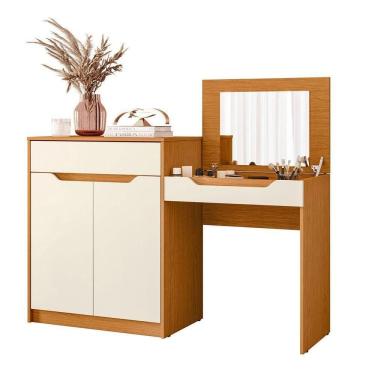 Imagem de Penteadeira Escrivaninha Com Espelho 2 Portas 1 Gaveta Theo Cinamomo/off White