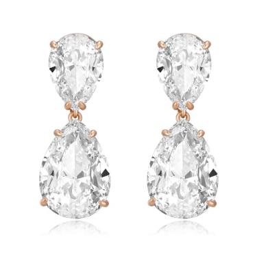 Imagem de LUCA SMITH Brincos de clipe de papel banhados a ouro 18 K | Brincos pendentes de gota de corda - Engraçado conversível 、 em forma de U | Brincos de argola dupla de zircônia para presentes femininos,