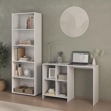 Imagem de Kit 2 Peças com Escrivaninha com 4 Nichos e Estante para Livros 5 Prateleiras
