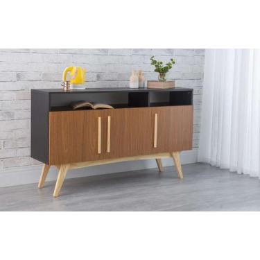 Imagem de Balcão Buffet Para Sala De Jantar Mdf Preto Pés Taeda 3 Portas Freijó 