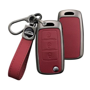 Imagem de HIBEYO Capa de chaveiro inteligente compatível com Dongfeng DFM Aeolus AX7 AX5 AX4 AX3 Glory 360 370 580 Cefiro MX6 Capa de couro e acessórios de liga com chaveiros-B tipo vermelho