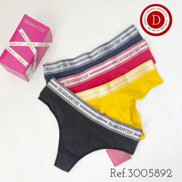 Imagem de kit com 4 Calcinhas Fio Estreita de Cotton-Diamantes Lingerie , Vermel