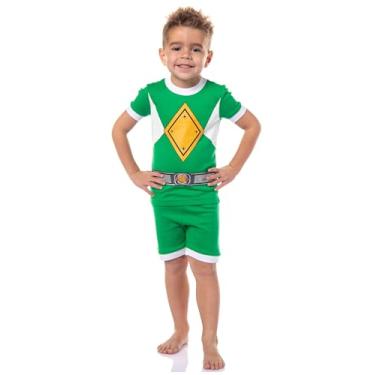 Imagem de INTIMO Power Rangers Conjunto de pijama infantil Mighty Morphin com shorts justos para meninos e meninas, Verde, 6