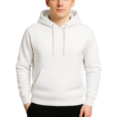 Imagem de Moletom Masculino Com Capuz Blusa De Frio Canguru Grosso - Hs, Branco,