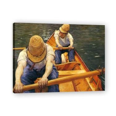 Imagem de Impressões em tela famosas, reprodução em tela, pintura emoldurada, imagem de arte de parede para decoração de casa. (Barqueiro está remando). Moldura interna 60 x 80 cm - 23,7 x 31,5 pol