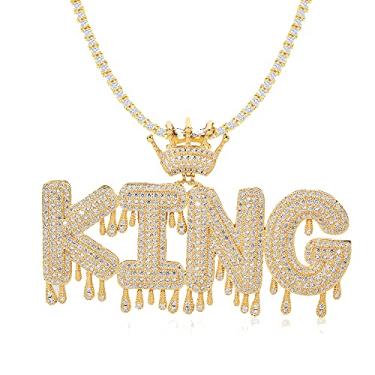 Imagem de Waterdorp Corrente de letras banhada a ouro 18 K DIY Full CZ Bubble Letter Colar para homens e mulheres, nome personalizado, 2 a 7 peças, pingente de inicial brilhante com coroa, com corrente de corda