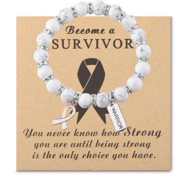 Imagem de Gzrlyf Pulseira de conscientização do câncer de pulmão, presente de câncer de pulmão para pacientes guerreiros, presente de luta, sobrevivente de pulmão, pulseira de contas, Medium, Aço inoxidável