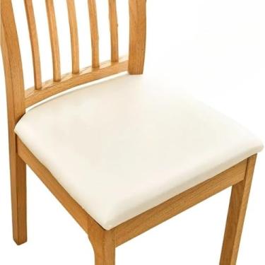 Imagem de Capa de almofada de couro para cadeira de PU à prova d'água para cozinha e sala de jantar, capa de assento de cadeira de jantar, cor sólida, branca, 1 peça